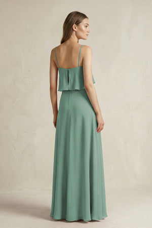 Sea Glass Ruffled Spaghetti Strap A-Line Chiffon Bridesmaid Dress in Sea Glass (2) | KISSBRIDAL