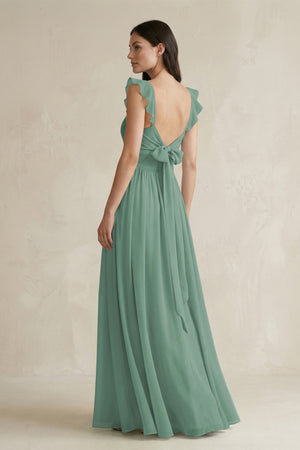 Sea Glass Ruffled Spaghetti Strap Chiffon A-Line Bridesmaid Dress (2) | KISSBRIDAL