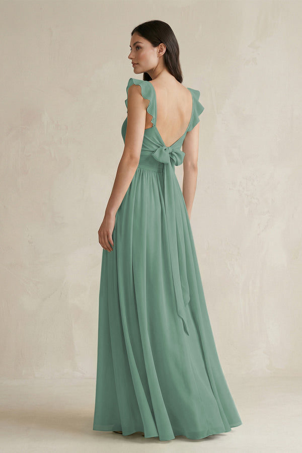 Sea Glass Ruffled Spaghetti Strap Chiffon A-Line Bridesmaid Dress (2) | KISSBRIDAL