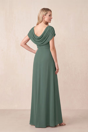 Sea Glass Sheath Boat Neck Chiffon Mother of the Bride Dress With Ruffles (2) | KISSBRIDAL