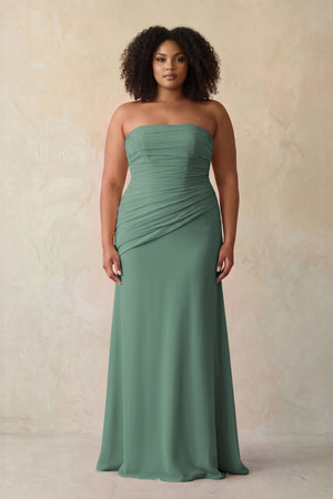 Sea Glass Sheath Chiffon Strapless Pleated Bridesmaid Dress (3) [sizeplus] | KISSBRIDAL