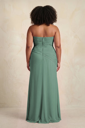 Sea Glass Sheath Chiffon Strapless Pleated Bridesmaid Dress (4) [sizeplus] | KISSBRIDAL