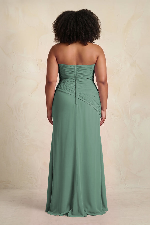 Sea Glass Sheath Chiffon Strapless Pleated Bridesmaid Dress (4) [sizeplus] | KISSBRIDAL