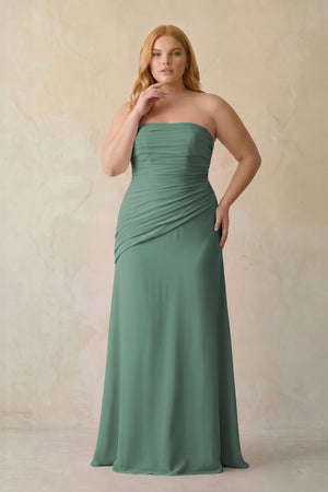 Sea Glass Sheath Chiffon Strapless Pleated Bridesmaid Dress [sizeplus] | KISSBRIDAL