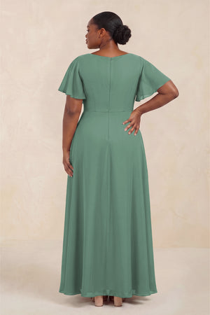Sea Glass Short Sleeves Bateau A-Line Chiffon Bridesmaid Dress (4) [sizeplus] | KISSBRIDAL