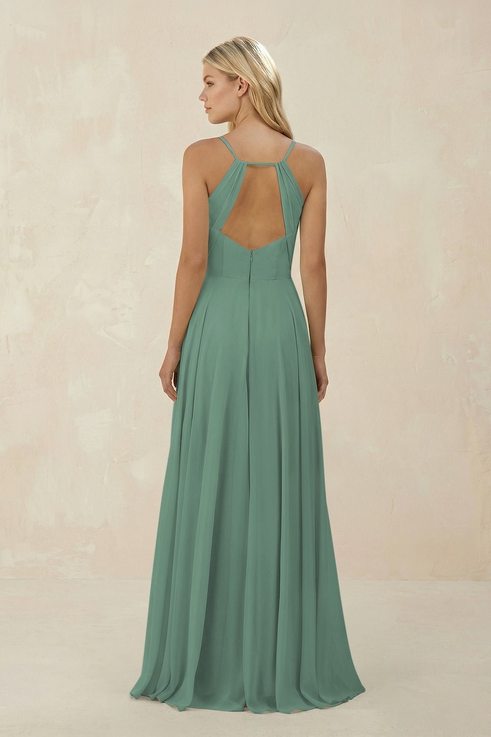 Spaghetti Strap A-Line Chiffon Bridesmaid Dress in Sea Glass