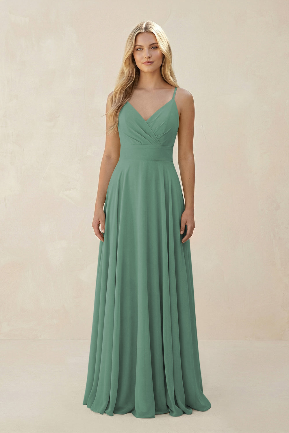 Spaghetti Strap A-Line Chiffon Bridesmaid Dress in Sea Glass