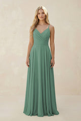 Sea Glass Spaghetti Strap A-Line Chiffon Bridesmaid Dress | KISSBRIDAL