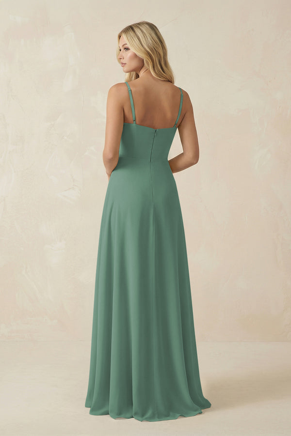 Sea Glass Spaghetti Strap Chiffon A-Line Bridesmaid Dress (2) | KISSBRIDAL