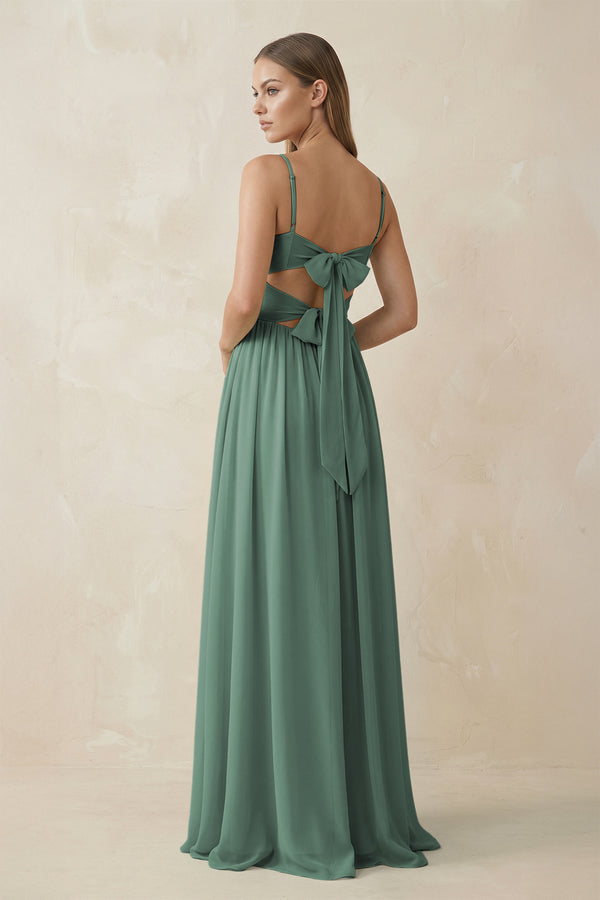 Sea Glass Spaghetti Strap Pleated A-Line Chiffon Bridesmaid Dress (2) | KISSBRIDAL