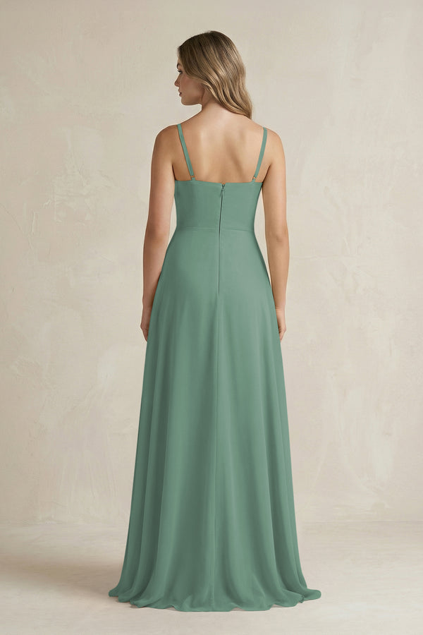 Sea Glass Spaghetti Strap Ruffled A-Line Chiffon Bridesmaid Dress (2) | KISSBRIDAL