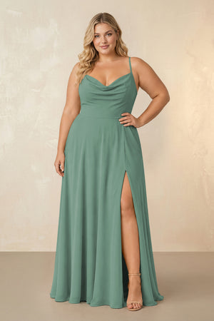 Sea Glass Spaghetti Straps Chiffon A-Line Bridesmaid Dress [sizeplus] | KISSBRIDAL