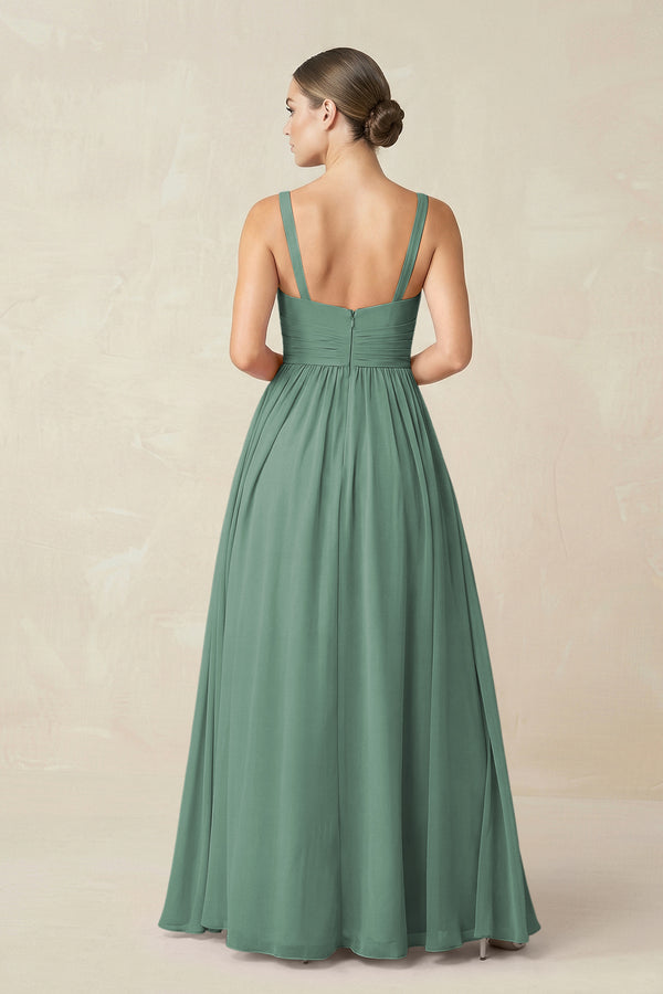 Sea Glass Sweetheart A-Line Chiffon Bridesmaid Dress with Slit in Sea Glass (2) | KISSBRIDAL