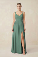 Sea Glass Sweetheart A-Line Chiffon Bridesmaid Dress with Slit in Sea Glass | KISSBRIDAL