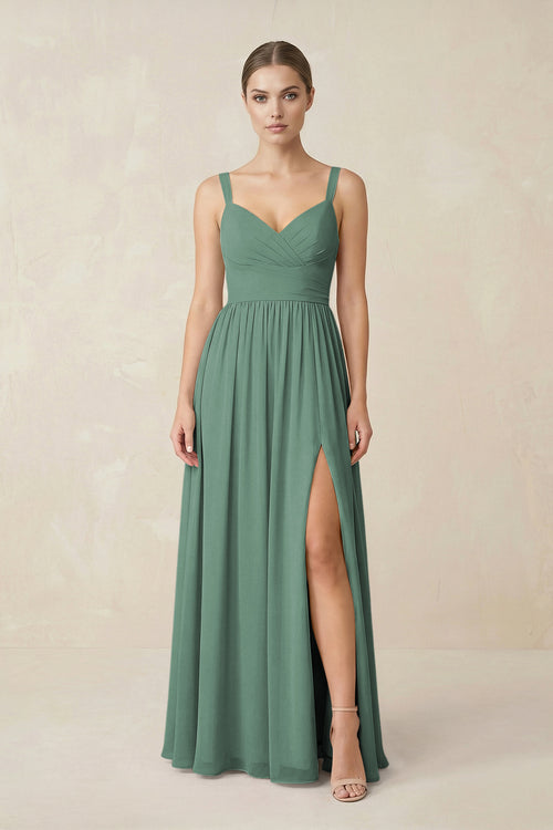 Sea Glass Sweetheart A-Line Chiffon Bridesmaid Dress with Slit in Sea Glass | KISSBRIDAL