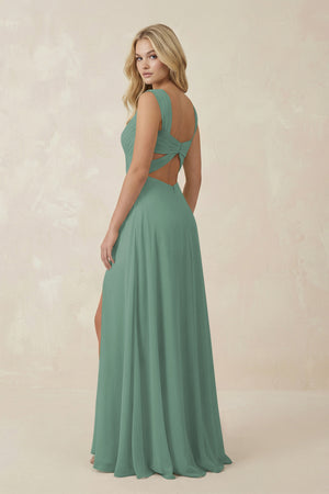 Sea Glass Sweetheart A-Line Chiffon Long Bridesmaid Dress (2) | KISSBRIDAL