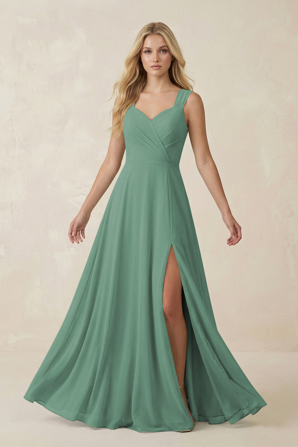 Sweetheart A-Line Chiffon Long Bridesmaid Dress in Sea Glass