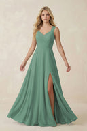 Sea Glass Sweetheart A-Line Chiffon Long Bridesmaid Dress | KISSBRIDAL