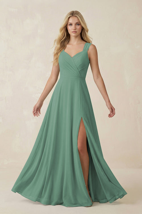 Sea Glass Sweetheart A-Line Chiffon Long Bridesmaid Dress | KISSBRIDAL