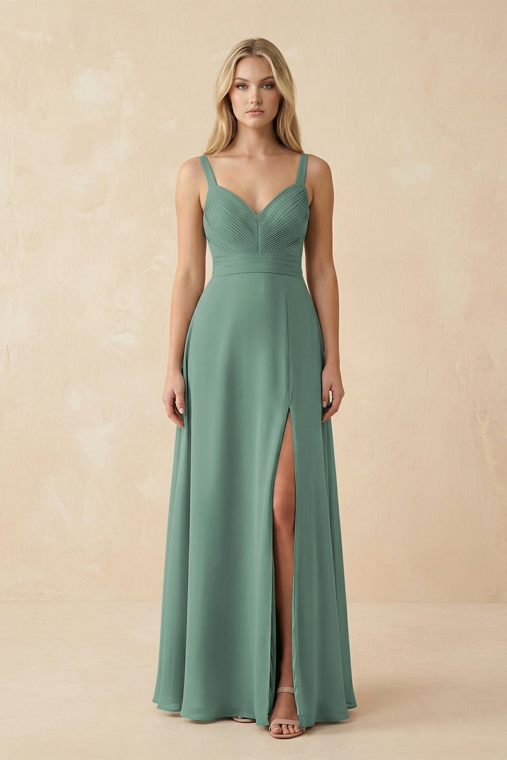Sweetheart A-Line Pleated Chiffon Bridesmaid Dress in Sea Glass