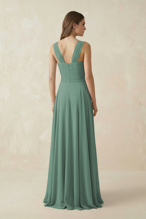 Sea Glass Sweetheart Pleated A-Line Chiffon Bridesmaid Dress (2) | KISSBRIDAL