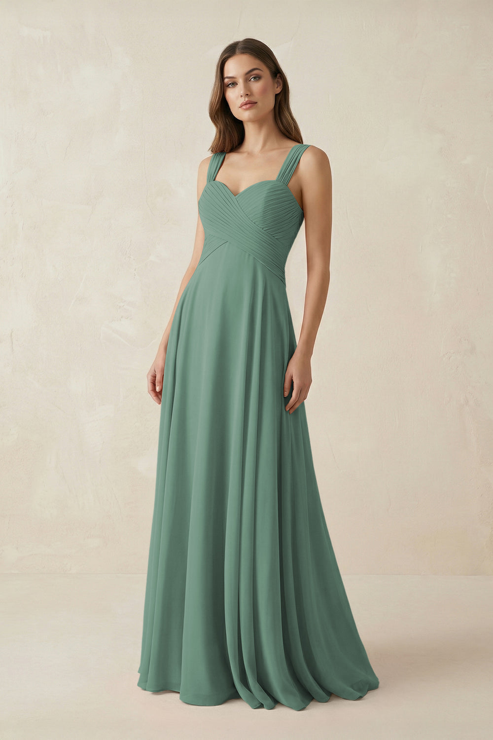 Sweetheart Pleated A-Line Chiffon Bridesmaid Dress in Sea Glass