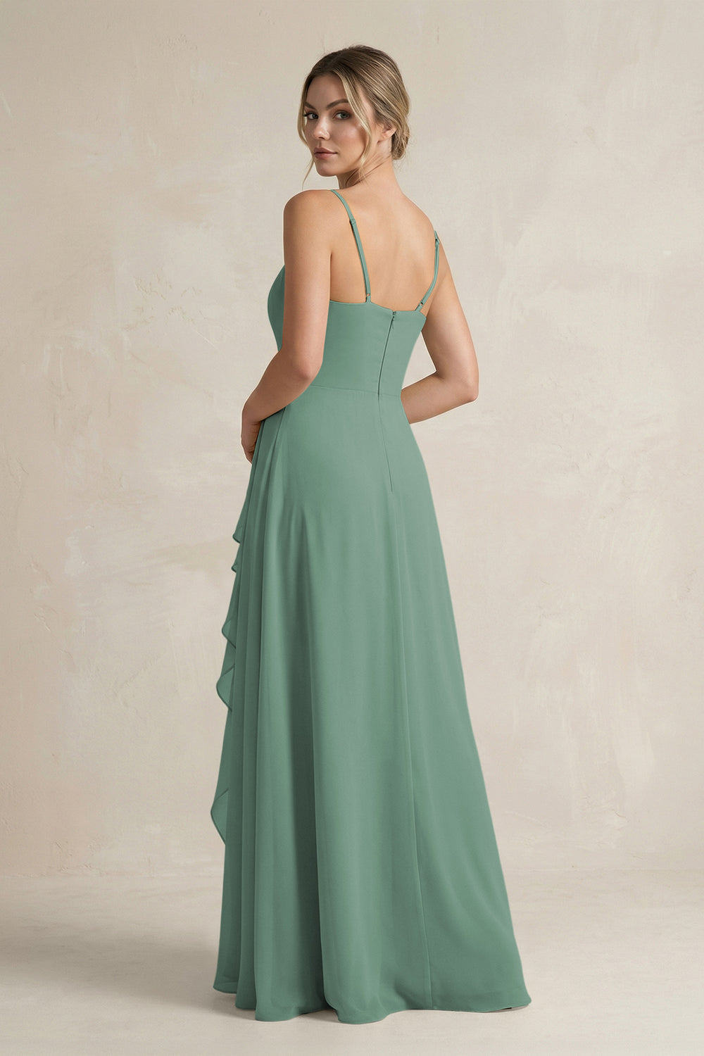Sweetheart Ruffled A-Line Chiffon Bridesmaid Dress with Slit in Sea Glass