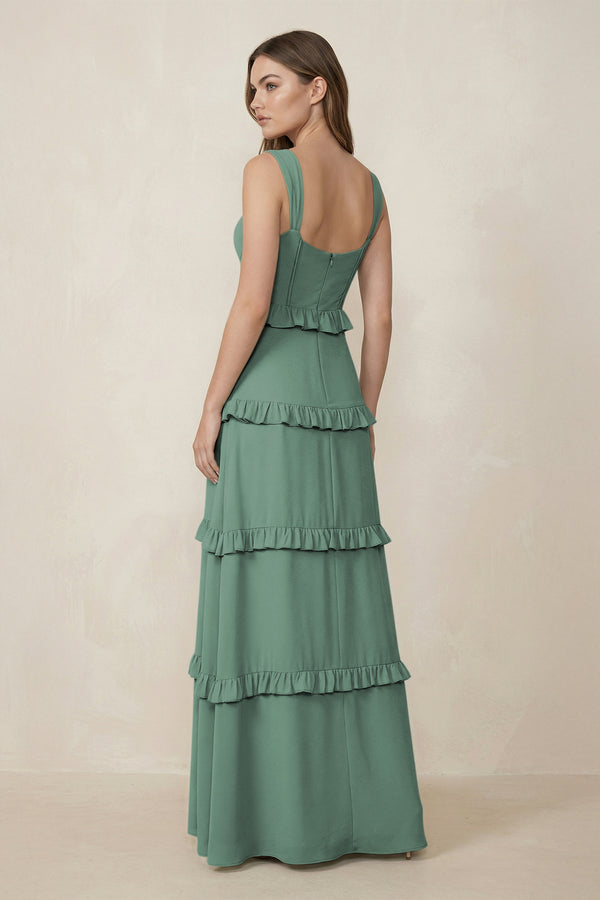 Sea Glass Sweetheart Tiered A-Line Chiffon Bridesmaid Dress (2) | KISSBRIDAL