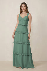 Sea Glass Sweetheart Tiered A-Line Chiffon Bridesmaid Dress | KISSBRIDAL