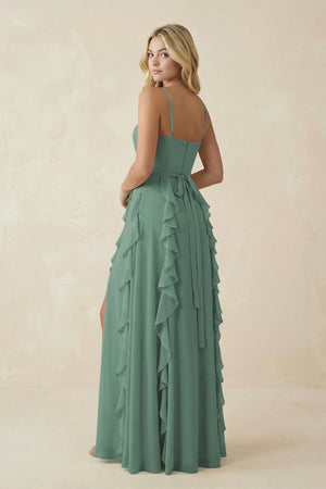 Sea Glass Tiered Ruffle A-Line Chiffon Bridesmaid Dress (2) | KISSBRIDAL