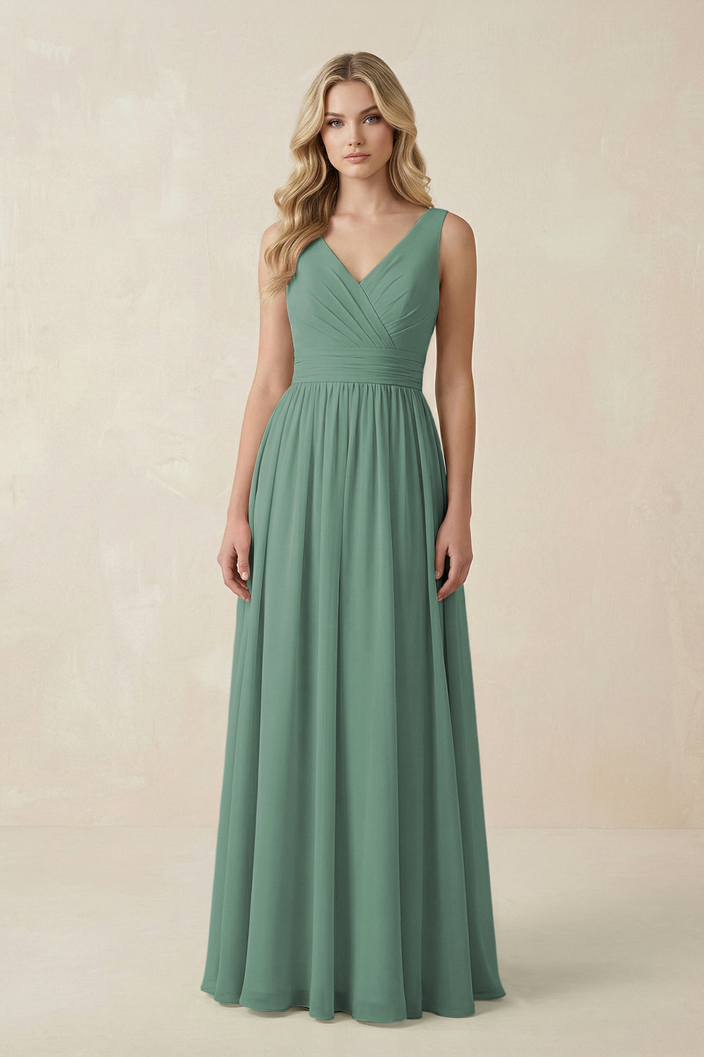 V-Neck A-Line Bridesmaid Dress with Back Bow in Sea Glass