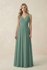 Sea Glass V-Neck A-Line Bridesmaid Dress with Back Bow | KISSBRIDAL