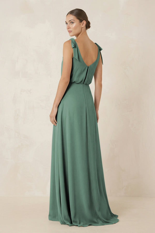 Sea Glass V-Neck A-Line Chiffon Bridesmaid Dress (2) | KISSBRIDAL