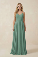 Sea Glass V-Neck A-Line Chiffon Bridesmaid Dress with Crisscross Back | KISSBRIDAL