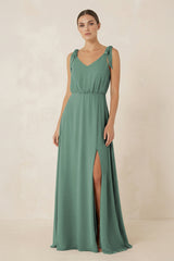Sea Glass V-Neck A-Line Chiffon Bridesmaid Dress | KISSBRIDAL