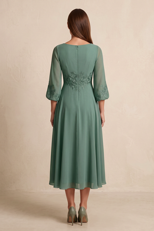 Sea Glass V-Neck A-Line Chiffon Embroidered Mother of the Bride Dress with Sleeves (2) | KISSBRIDAL