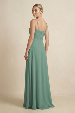 Sea Glass V-Neck A-Line Chiffon Pleated Bridesmaid Dress (2) | KISSBRIDAL