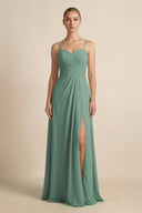 Sea Glass V-Neck A-Line Chiffon Pleated Bridesmaid Dress | KISSBRIDAL