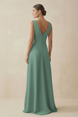 Sea Glass V-Neck A-Line Chiffon Ruffled Bridesmaid Dress (2) | KISSBRIDAL