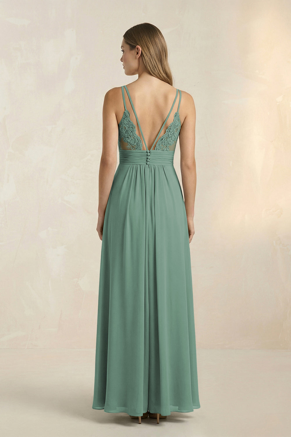 V-Neck A-Line Pleated Chiffon Bridesmaid Dress in Sea Glass