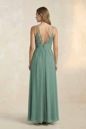 Sea Glass V-Neck A-Line Pleated Chiffon Bridesmaid Dress (2) | KISSBRIDAL