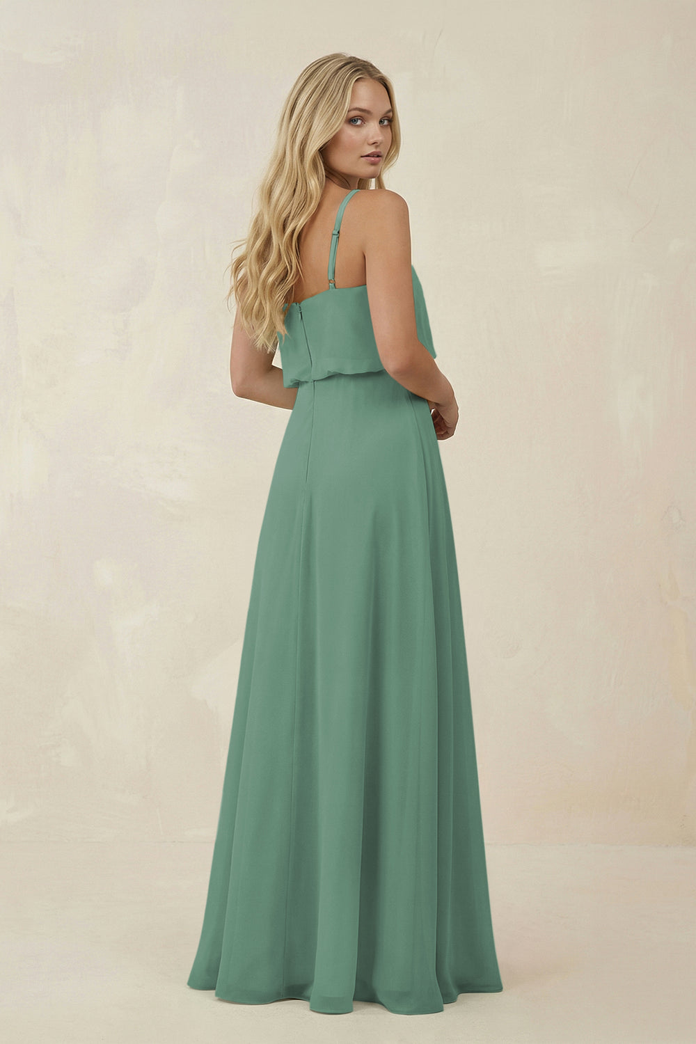 V-Neck Blouson A-Line Chiffon Bridesmaid Dress in Sea Glass