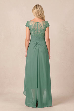 Sea Glass V-Neck Chiffon A-Line Embroidered Ruched Mother of the Bride Dress (2) | KISSBRIDAL