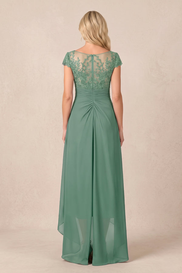 Sea Glass V-Neck Chiffon A-Line Embroidered Ruched Mother of the Bride Dress (2) | KISSBRIDAL