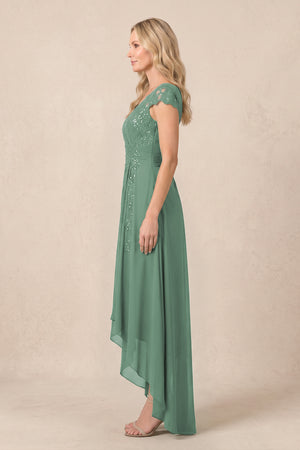 Sea Glass V-Neck Chiffon A-Line Embroidered Ruched Mother of the Bride Dress (3) | KISSBRIDAL