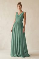 Sea Glass V-Neck Chiffon A-Line Long Bridesmaid Dress | KISSBRIDAL