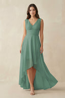 Sea Glass V-Neck High-Low Chiffon Bridesmaid Dress | KISSBRIDAL