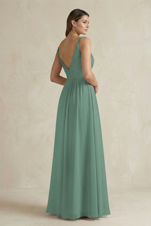 Sea Glass V-Neck Pleated A-Line Chiffon Bridesmaid Dress (2) | KISSBRIDAL
