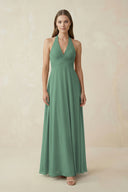 Sea Glass V-Neck Pleated A-Line Chiffon Bridesmaid Dress | KISSBRIDAL