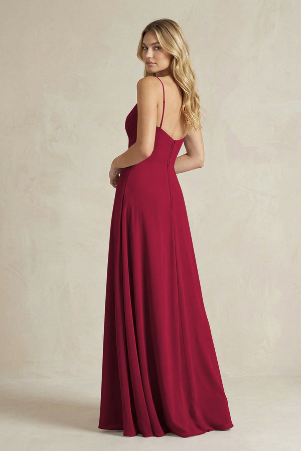 Sheath Cami Strap Ruched Chiffon Bridesmaid Dress in Berry - SHE IS ME BRIDESMAID DRESSES